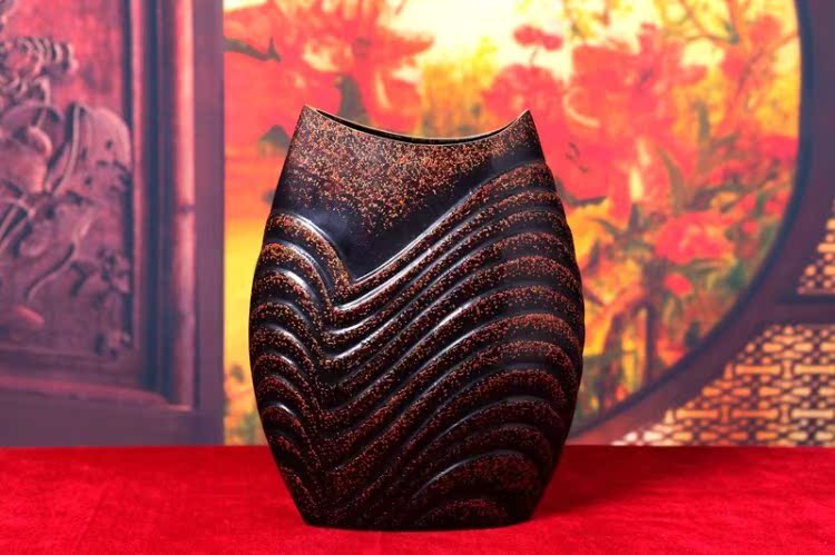 江西漆器擺件鄱陽脫胎收藏漆器精品工藝裝飾擺件肌理裝飾工藝魚瓶